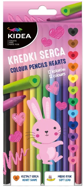 Creioane colorate Kidea - Inimi, 12 culori