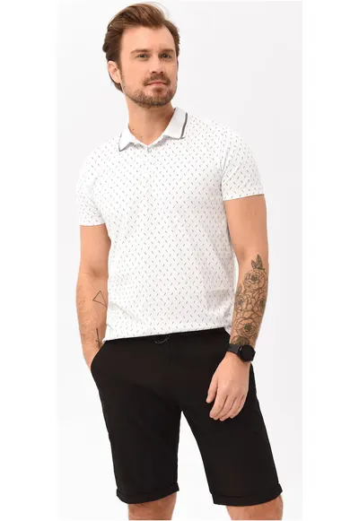 Tricou polo pentru barbati O-Caro - alb - cu model - Alb