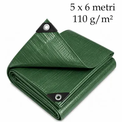 Prelata ranforsata 110 gmp, 5x6 m, inele de fixare, protectie completa
