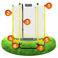 Trambulina de gradina pentru copii 140 cm 4.5ft Neo-Sport Galben,Plasa exterioara, Stalpi metalici cu protectie din burete, Intrare cu fermoar si catarama, Covoras impermeabil flexibil