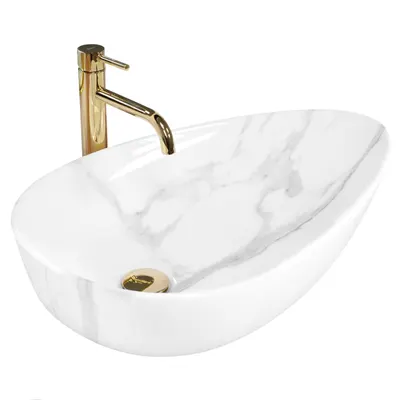 Lavoar pe blat 65 cm, imitatie piatra cu finisaj lucios, asimetric, Rea Greta