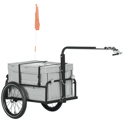 HOMCOM Remorcă pentru bicicletă cu cutie de depozitare detasabilă și pliabilă de 65L, reflectoare de siguranță, capacitate maximă 40KG, gri | Aosom Romania