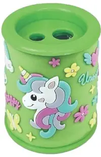Ascutitoare verde cu 2 gauri si container. Unicorn