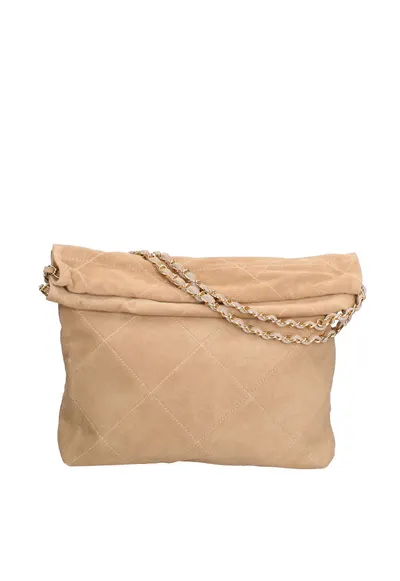 Geanta din piele intoarsa cu bareta de umar Celeste Elite - Maro taupe
