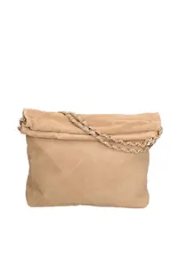 Geanta din piele intoarsa cu bareta de umar Celeste Elite - Maro taupe