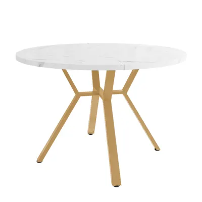 Masă de dining rotundă modernă pentru 4 persoane, Alb+Auriu | Aosom Romania