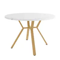 Masă de dining rotundă modernă pentru 4 persoane, Alb+Auriu | Aosom Romania