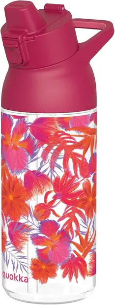 Sticlă de apă Quokka Swift - Red Flowers, 785 ml