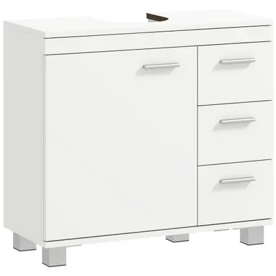 HOMCOM Dulap Sub Lavoar pentru Baie cu Ușă Amortizată și 3 Sertare, Decupaj în Formă de U și Rafturi, Dulap Modern și Compact pentru Lavoare cu Piedestal sau Fără, Alb | Aosom Romania