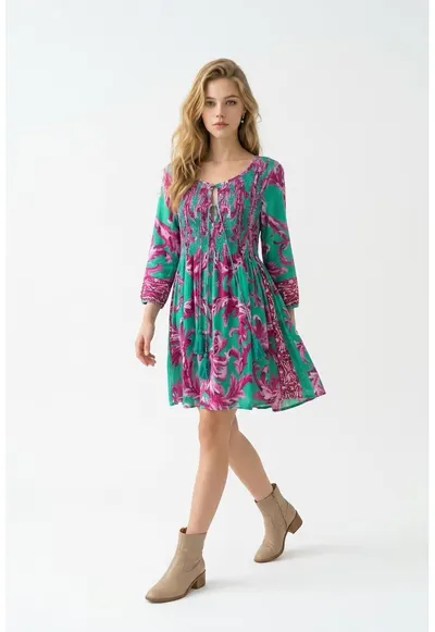 Rochie scurta tip camasa din bumbac imprimat 16