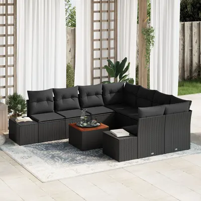 Gossi set de canapea de gradina 9 piese cu perne poliratan negru acacia