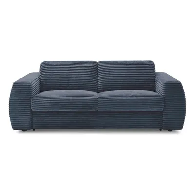 Canapea albastru-închis pentru dormitul zilnic/extensibilă cu tapițerie din catifea reiată 220 cm Hugo – Bobochic Paris