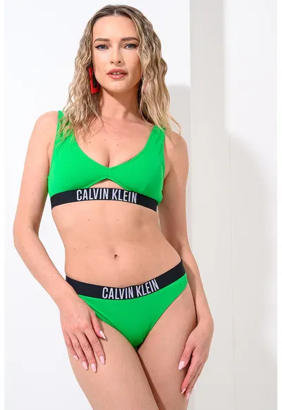 Slip de baie cu banda logo - Verde lime