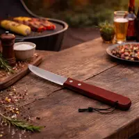 Cuțit profesional pentru grătar, 39 cm, oțel inoxidabil, mâner din lemn lăcuit, design elegant și durabil, BBQ