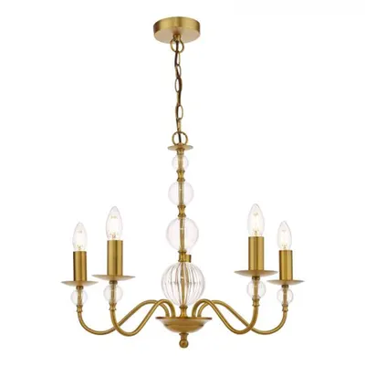 Lampa suspendata Lyzette 5 Light Armed Fitting Aged Brass Ribbed Glass