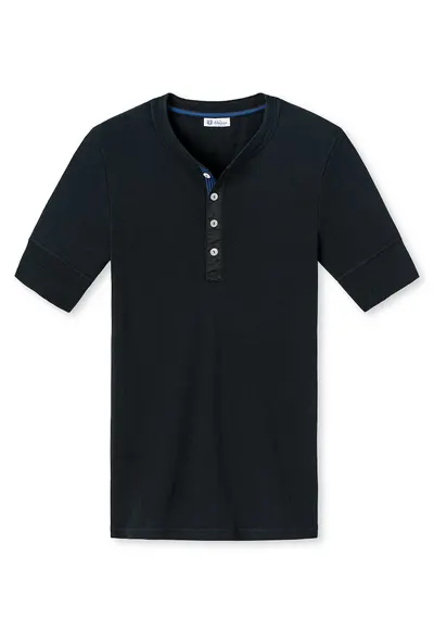 Tricou de bumbac cu decolteu Henley - Negru