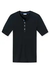 Tricou de bumbac cu decolteu Henley - Negru