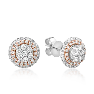 Cercei stud din aur alb-roz cu diamante de 0.86ct