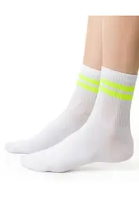 Sosete bumbac albe cu dungi neon S026-226 - Alb