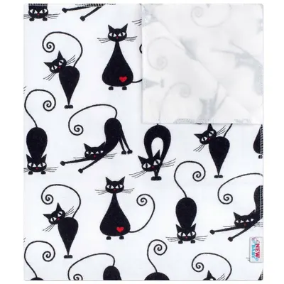 Scutec impermeabil New Baby din flanel cu multiple intrebuintari 57x47 cm White with Black Cat