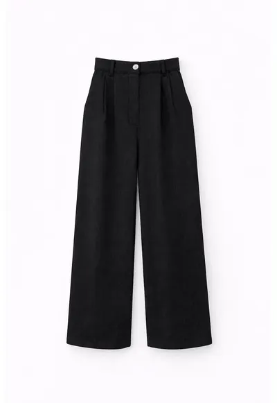 Pantaloni dama - catifea - talie inalta - croiala dreapta - negru