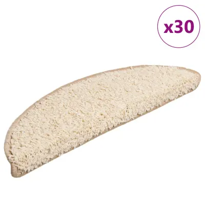 vidaXL Covorașe pentru scări, 30 buc., 56x17x3 cm, crem, semirotunde