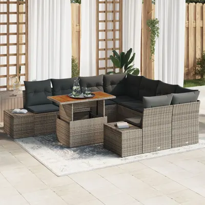 Gossi set de canapele gradina cu 9 piese cu pernute gri poli ratan