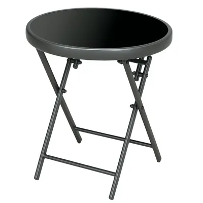 Outsunny Masa joasă pliabilă masă auxiliară pliantă blat din sticlă securizată structură din oțel rotundă Ø 45 x 50 cm negru | Aosom Romania