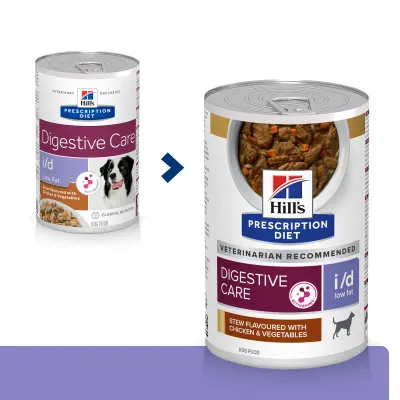 HILL'S Prescription Diet i/d Digestive Care Low Fat, Pui cu Legume, dietă veterinară câini, conservă hrană umedă, sensibilități digestive HILL'S Prescription Diet i/d Digestive Care Low Fat, Pui cu Legume, dietă veterinară câini, conservă hrană umedă, si
