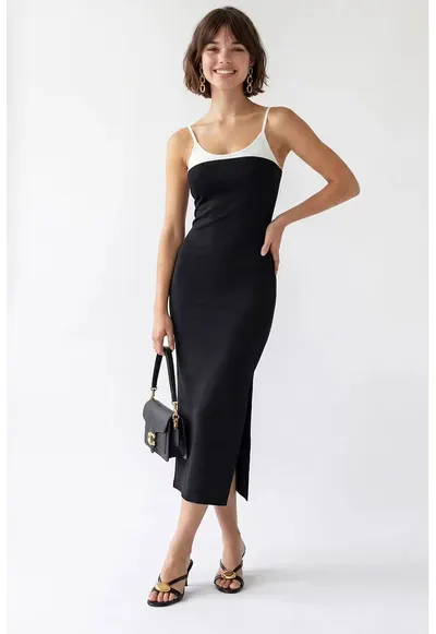 Rochie Midi Femei Bodycon Negru - Bumbac - Elegant
