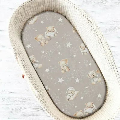 Cearceaf cu elastic, MimiNu, Pentru landou, carucior si cosulet, Dimensiune 80x35 cm, Din bumbac certificat Oeko Tex Standard 100, Bedtime story beige