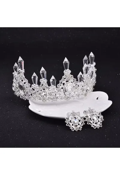 Set Coronita si Cercei Madeline - Aliaj metalic - Argintiu