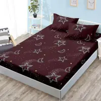 Cearsaf cu Elastic, Bumbac Satinat, 180x200 cm + 2 Fete de Perna 50x70 cm, Grena, Stelute