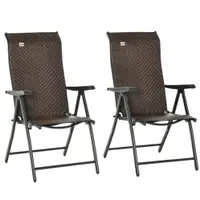 Outsunny Set Mobilier de Grădină 2 Scaune Pliabile din Ratan și Oțel cu Spătar Reglabil pentru Terasă, Balcon, 71x58x111 cm, Negru | Aosom Romania
