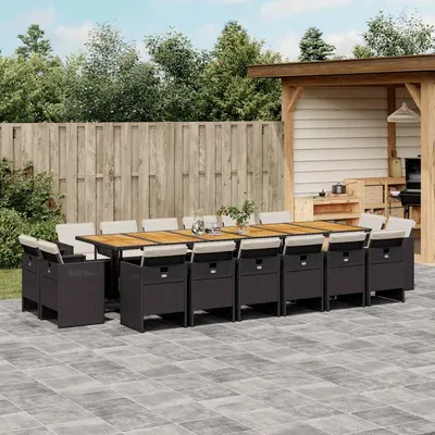 vidaXL Set mobilier de grădină cu perne, 17 piese, negru, poliratan
