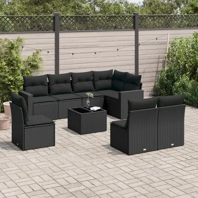 Gossi set mobilier de gradina cu perne, 9 piese, negru, poliratan