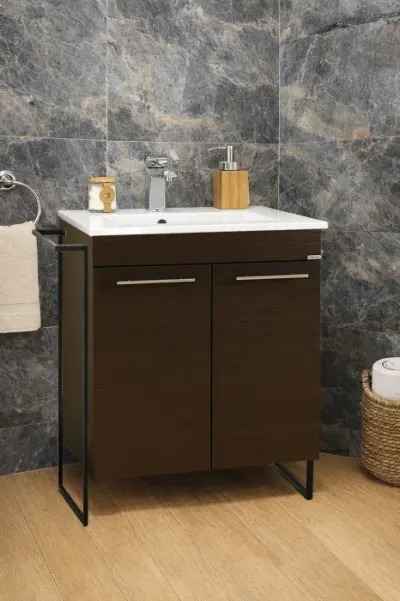 Set Baza front MDF si Lavoar seria 054, cadru metalic, montata, 60 cm, wenge