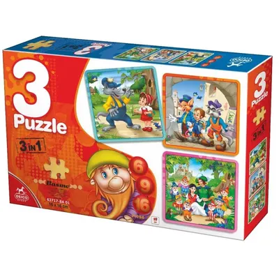Colectie 3 Puzzle Copii, 6, 9, 16 Piese, Basme
