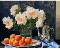 Kit de pictură după numere MagicArt - Bujori și piersici, 40 x 50 cm