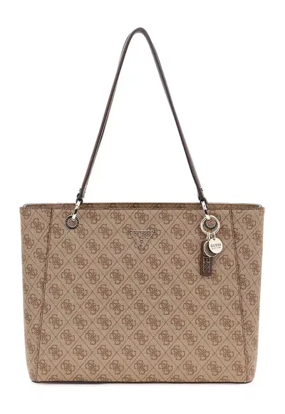 Geanta shopper din piele ecologica cu model monograma - Maro inchis/Maro deschis