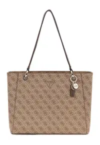 Geanta shopper din piele ecologica cu model monograma - Maro inchis/Maro deschis