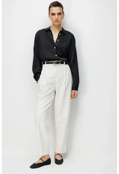 Camasa neagra - din satin - cu maneca lunga - pentru femei