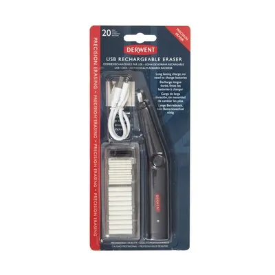 Radiera electrica, reincarcabila, 20 de rezerve incluse, negru, Derwent Professional