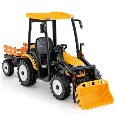 Tractoras electric copii cu remorca si cupa, Power-Tractor 400W 24V, culoare galbena