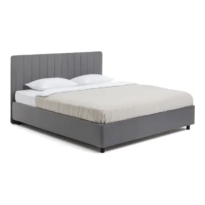 Pat matrimonial gri tapițat cu spațiu de depozitare cu somieră 160x200 cm Myra Slim Line – Bonami Selection