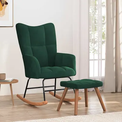 vidaXL Scaun balansoar cu taburet, verde închis, catifea