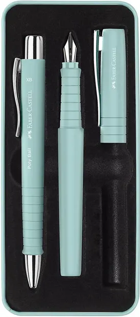 Set pix și stilou Faber-Castell Poly Ball - XB, albastru caraibian