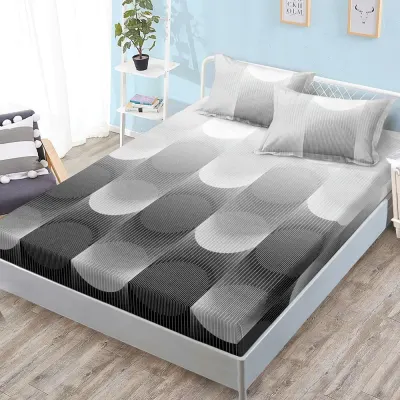 Cearsaf cu Elastic, Bumbac Satinat, 160x200 cm + 2 Fete de Perna 50x70 cm, Gri, abstract