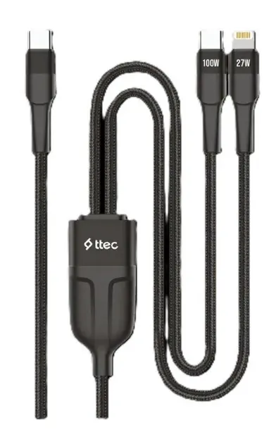 Cablu ttec – AlumiCable Duo, 100W, USB-C/Lightning, negru