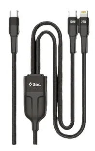 Cablu ttec – AlumiCable Duo, 100W, USB-C/Lightning, negru